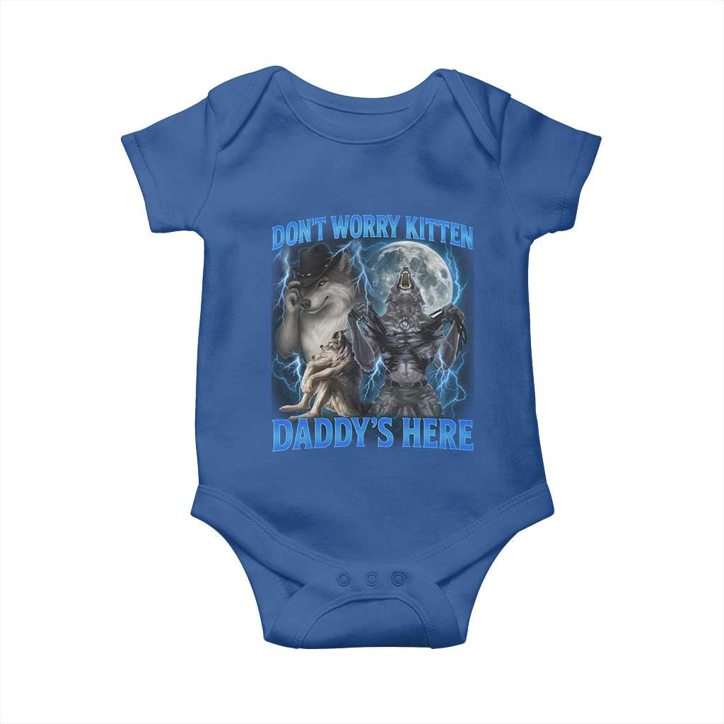 Funny Alpha Wolf Baby Onesie Don't Worry Kitten Daddy's Here 90s Vintage Bootleg - Wonder Print Shop