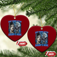 Funny Alpha Wolf Ceramic Ornament Don't Worry Kitten Daddy's Here 90s Vintage Bootleg - Wonder Print Shop