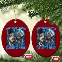 Funny Alpha Wolf Ceramic Ornament Don't Worry Kitten Daddy's Here 90s Vintage Bootleg - Wonder Print Shop