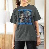 Funny Alpha Wolf T Shirt For Women Don't Worry Kitten Daddy's Here 90s Vintage Bootleg - Wonder Print Shop
