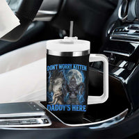 Funny Alpha Wolf Tumbler With Handle Don't Worry Kitten Daddy's Here 90s Vintage Bootleg - Wonder Print Shop