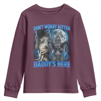 Funny Alpha Wolf Youth Sweatshirt Don't Worry Kitten Daddy's Here 90s Vintage Bootleg - Wonder Print Shop