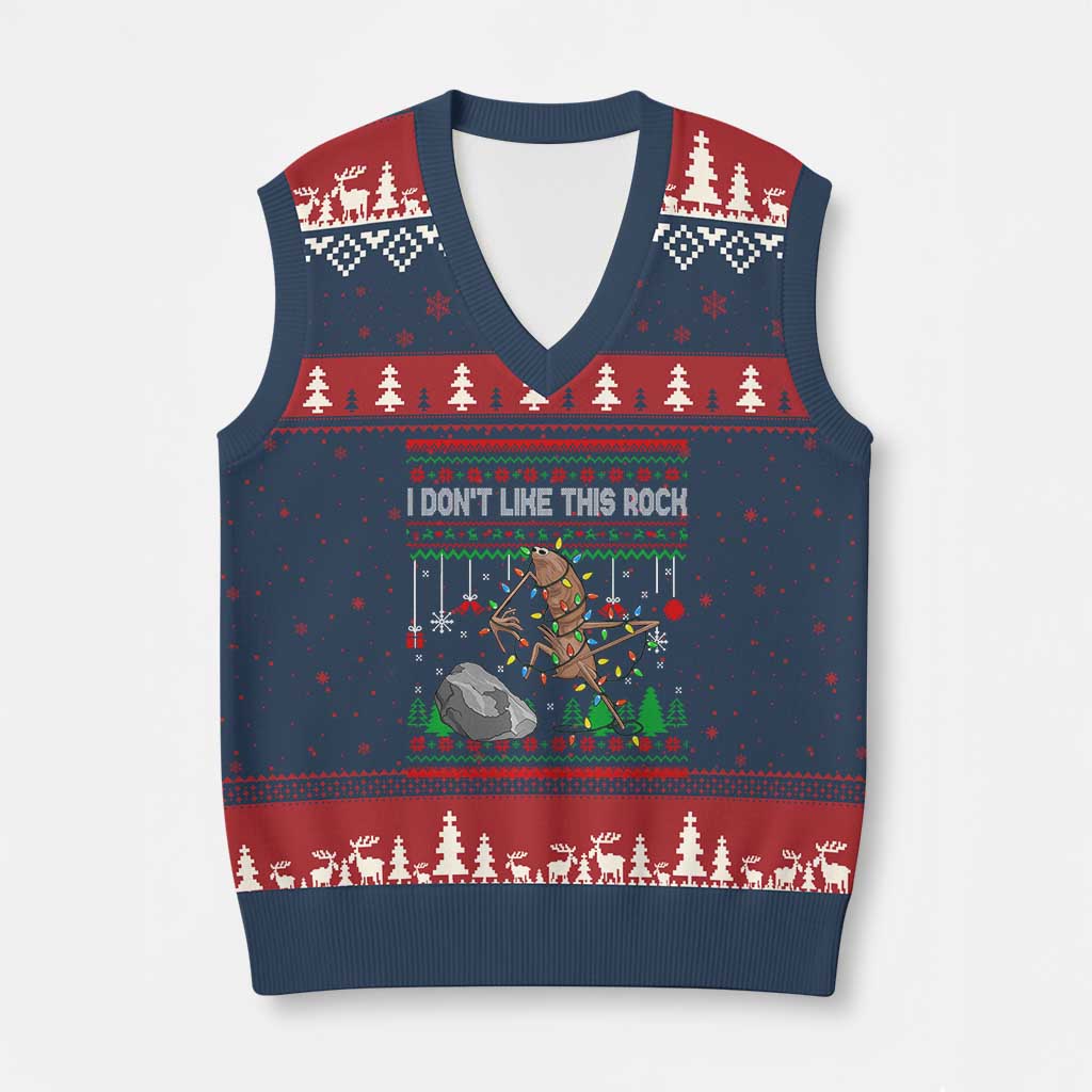 Xmas Marcus The Worm Meme V-Neck Knit Sweater Vest I Dont Like This Rock Brainrot Funny Ugly Xmas - Wonder Print Shop