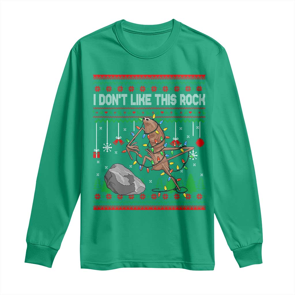 Christmas Marcus The Worm Meme Long Sleeve Shirt I Dont Like This Rock Brainrot Funny Ugly Xmas - Wonder Print Shop