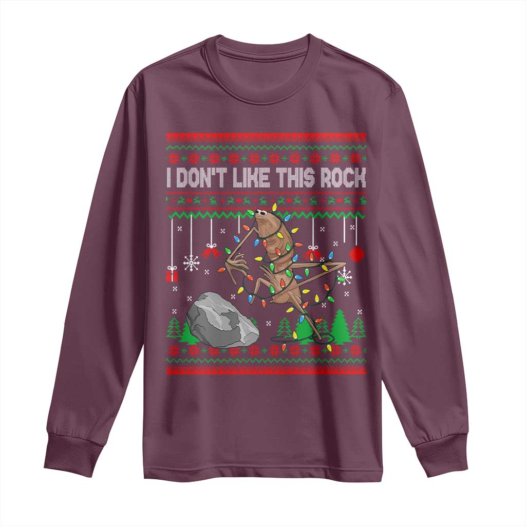 Christmas Marcus The Worm Meme Long Sleeve Shirt I Dont Like This Rock Brainrot Funny Ugly Xmas - Wonder Print Shop