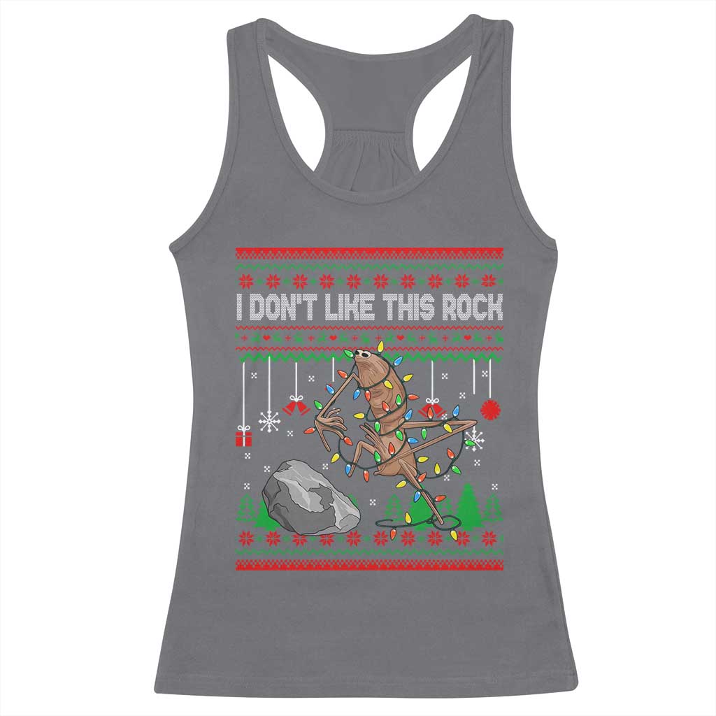 Christmas Marcus The Worm Meme Racerback Tank Top I Dont Like This Rock Brainrot Funny Ugly Xmas - Wonder Print Shop