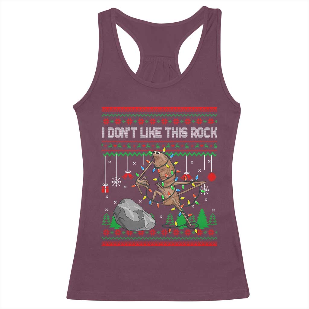 Christmas Marcus The Worm Meme Racerback Tank Top I Dont Like This Rock Brainrot Funny Ugly Xmas - Wonder Print Shop
