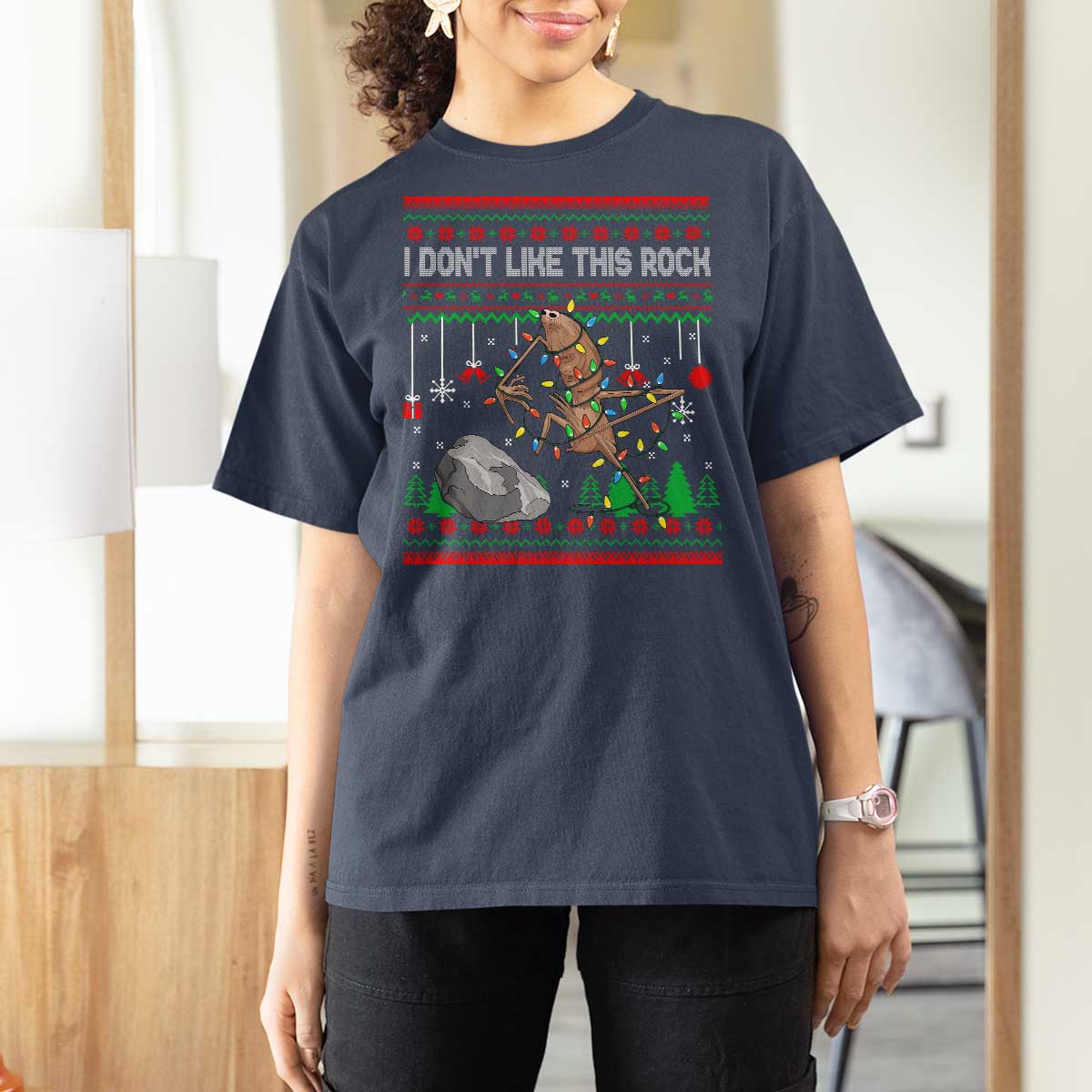 Christmas Marcus The Worm Meme T Shirt For Women I Dont Like This Rock Brainrot Funny Ugly Xmas - Wonder Print Shop