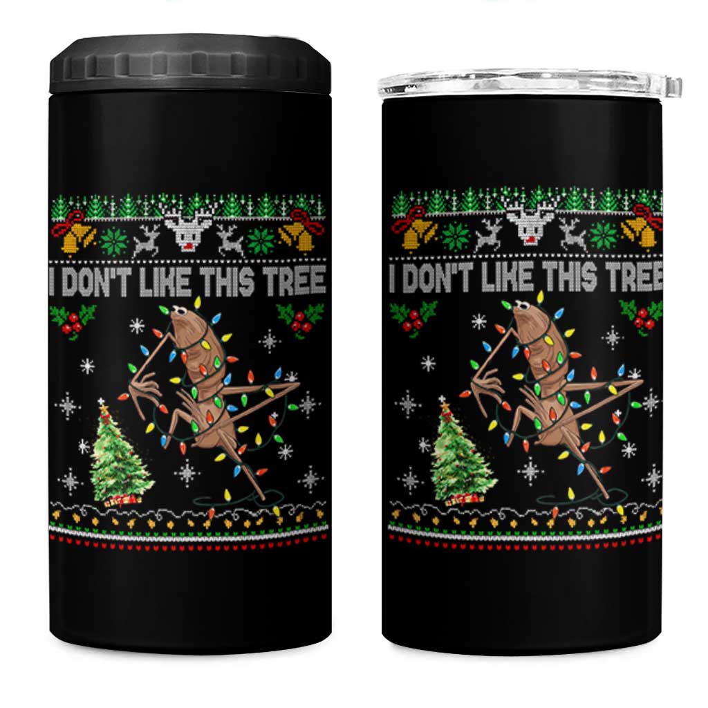 Marcus The Worm Christmas Meme 4 in 1 Can Cooler Tumbler I Dont Like This Tree Brainrot Funny Ugly Xmas - Wonder Print Shop