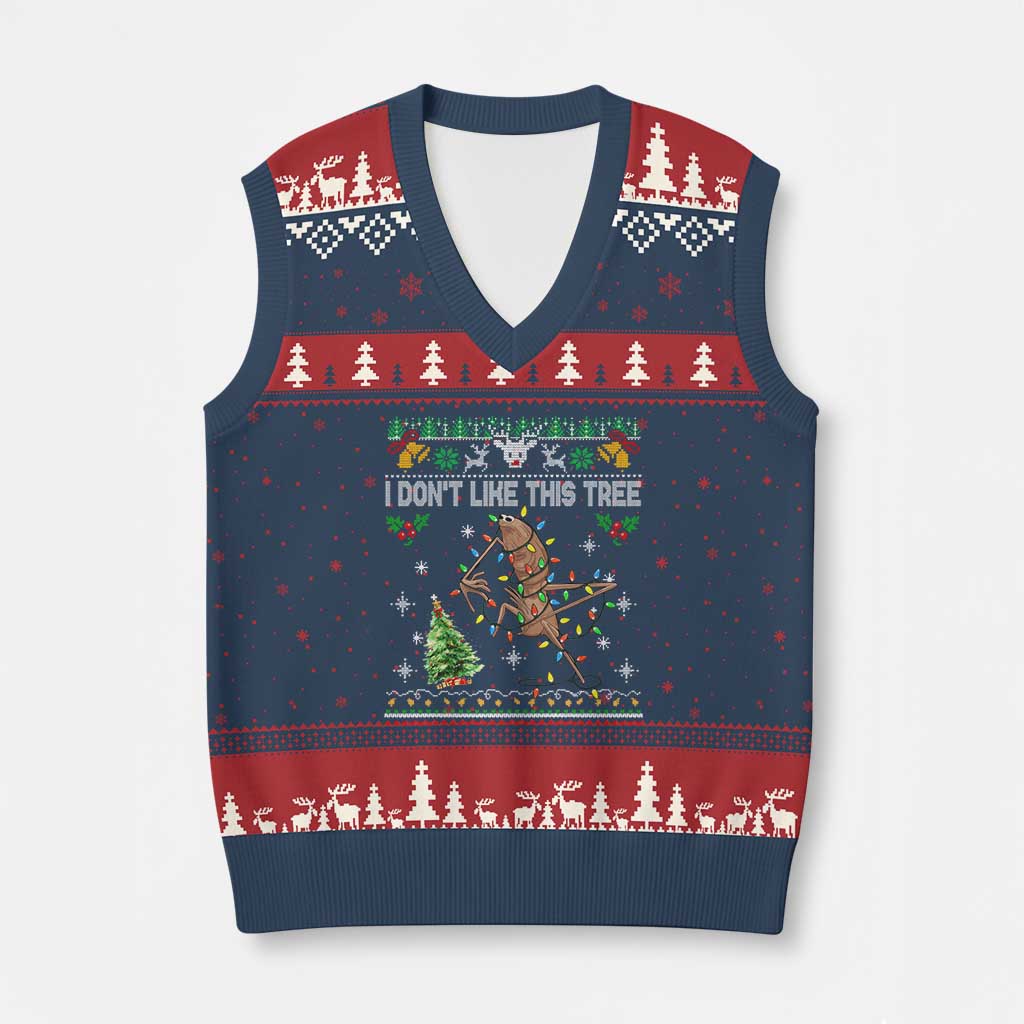 Marcus The Worm Xmas Meme V-Neck Knit Sweater Vest I Dont Like This Tree Brainrot Funny Ugly Xmas - Wonder Print Shop