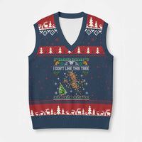 Marcus The Worm Xmas Meme V-Neck Knit Sweater Vest I Dont Like This Tree Brainrot Funny Ugly Xmas - Wonder Print Shop