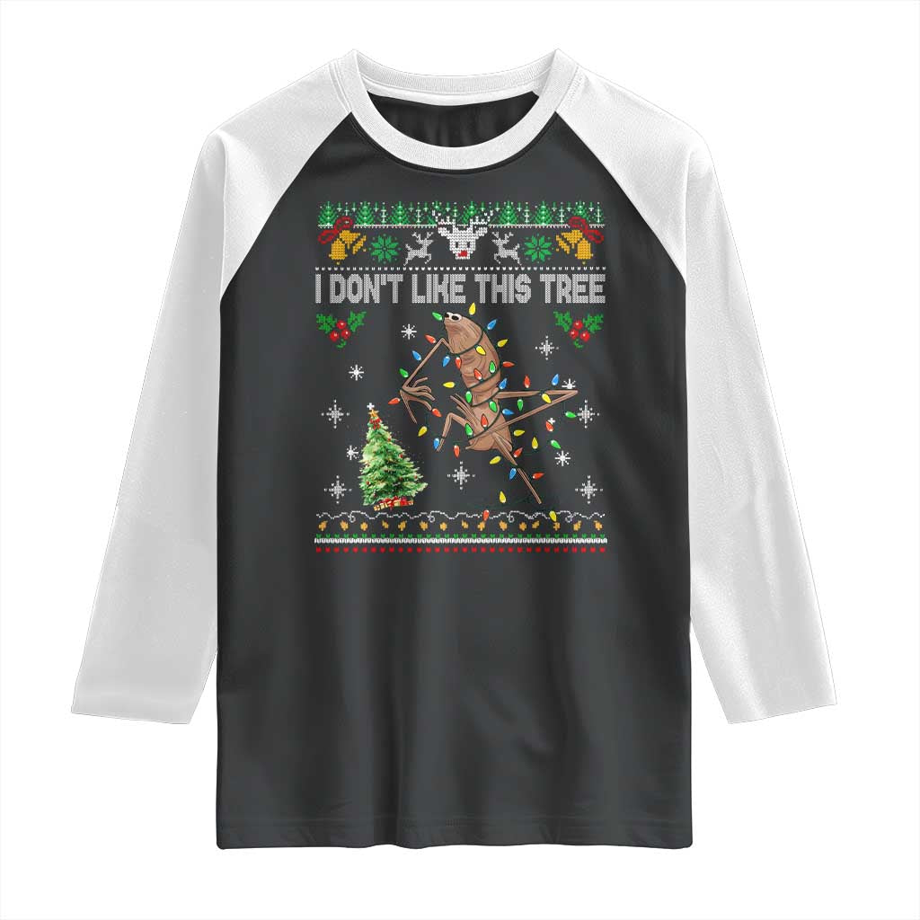 Marcus The Worm Christmas Meme Raglan Shirt I Dont Like This Tree Brainrot Funny Ugly Xmas - Wonder Print Shop