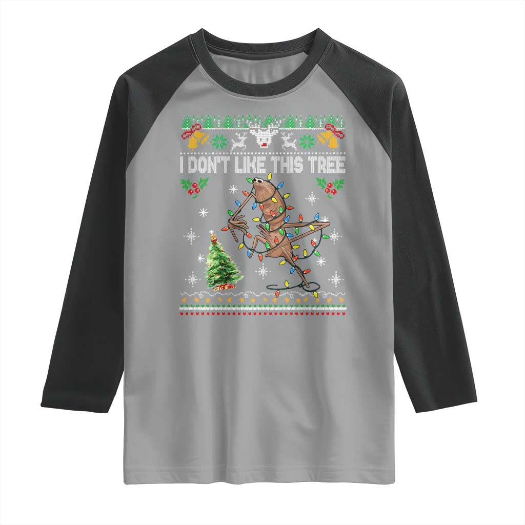 Marcus The Worm Christmas Meme Raglan Shirt I Dont Like This Tree Brainrot Funny Ugly Xmas - Wonder Print Shop