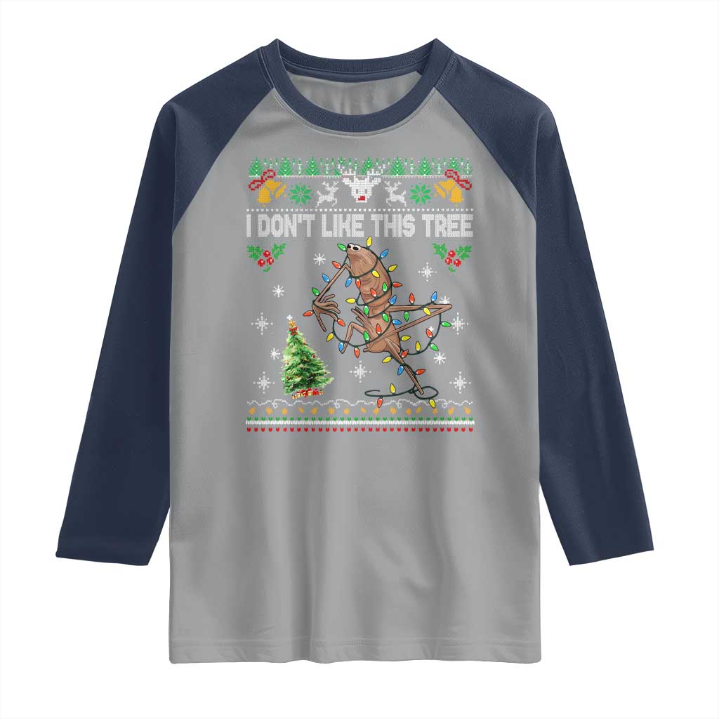 Marcus The Worm Christmas Meme Raglan Shirt I Dont Like This Tree Brainrot Funny Ugly Xmas - Wonder Print Shop