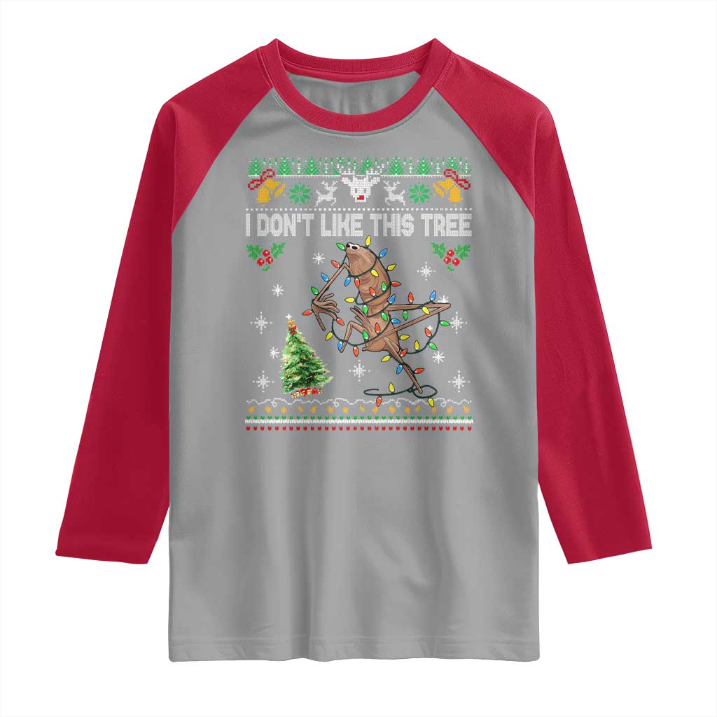 Marcus The Worm Christmas Meme Raglan Shirt I Dont Like This Tree Brainrot Funny Ugly Xmas - Wonder Print Shop