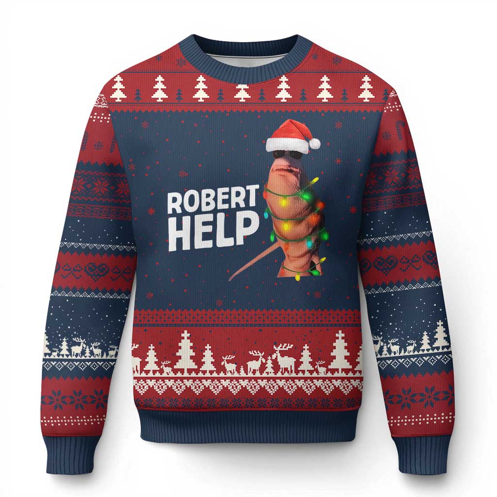 Marcus The Worm Xmas Ugly Christmas Sweater Robert Help Internet Weirdcore Brainrot Humor - Wonder Print Shop