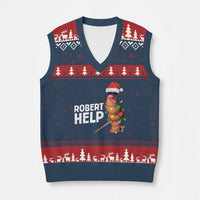 Marcus The Worm Xmas V-Neck Knit Sweater Vest Robert Help Internet Weirdcore Brainrot Humor - Wonder Print Shop