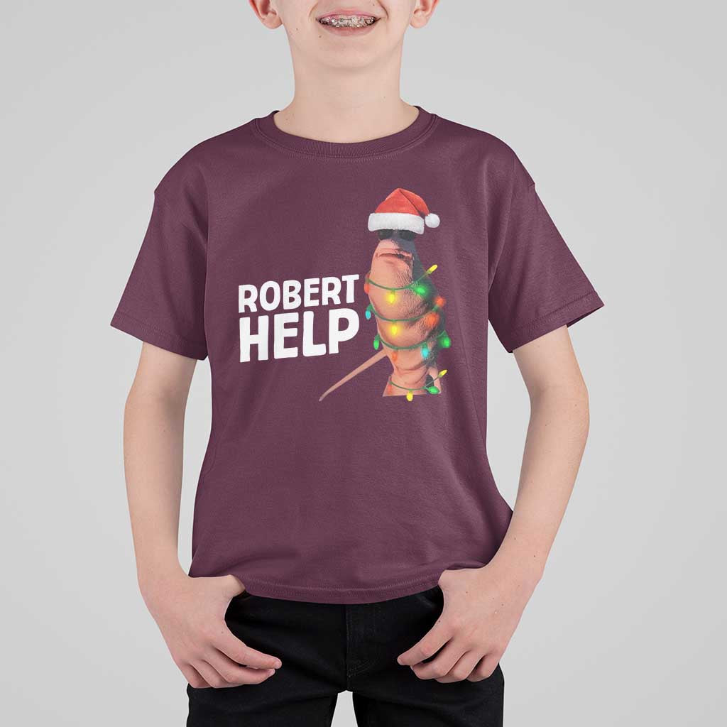 Marcus The Worm Christmas T Shirt For Kid Robert Help Internet Weirdcore Brainrot Humor - Wonder Print Shop