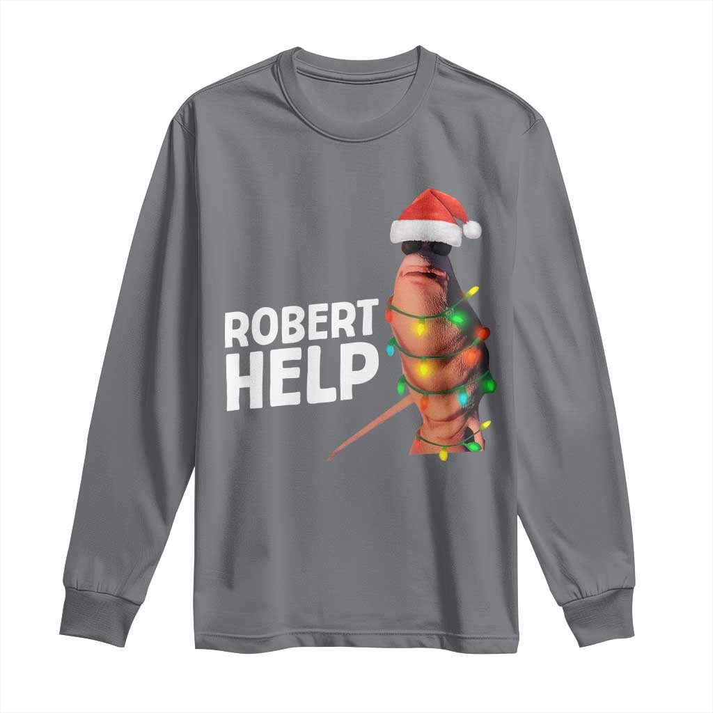 Marcus The Worm Christmas Long Sleeve Shirt Robert Help Internet Weirdcore Brainrot Humor - Wonder Print Shop