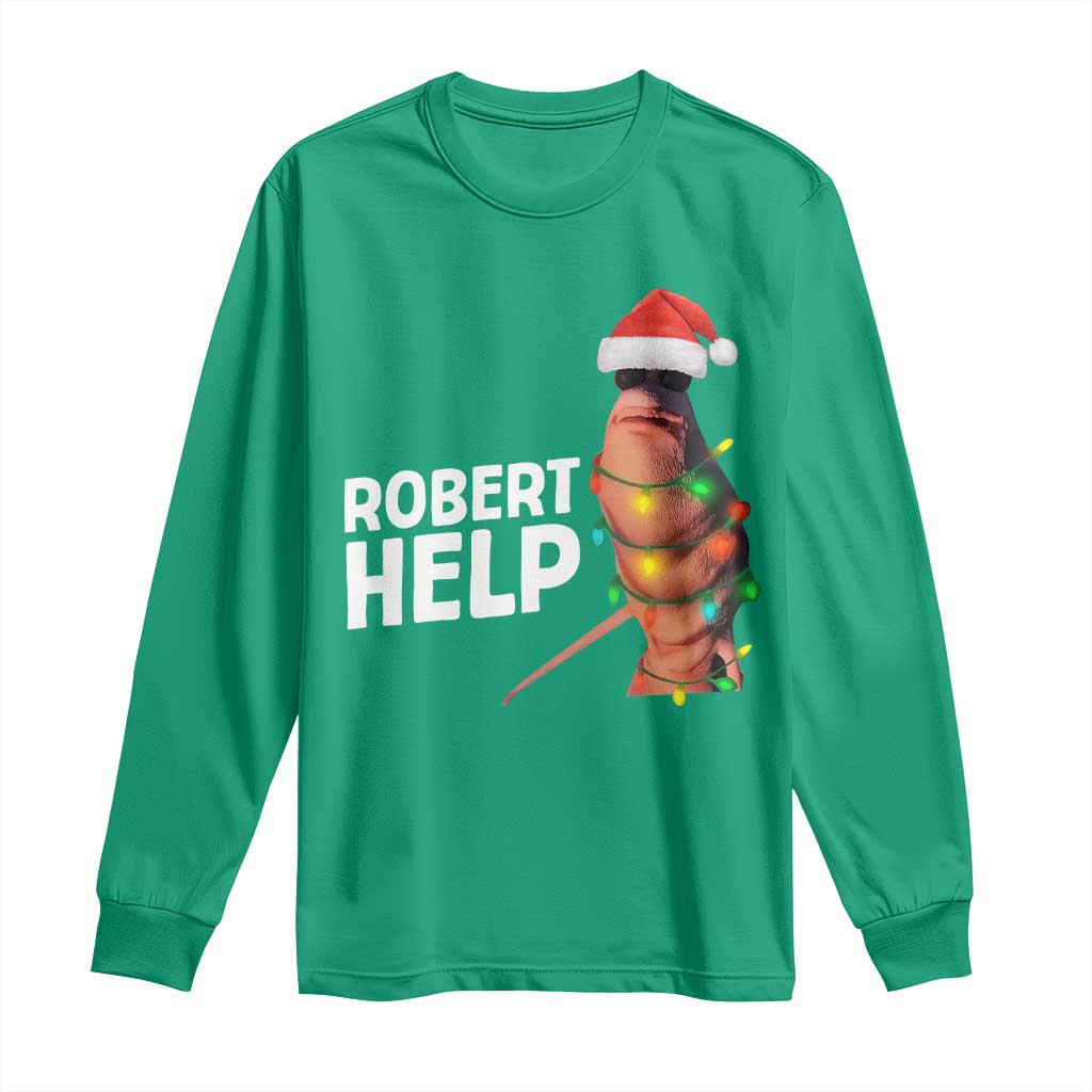Marcus The Worm Christmas Long Sleeve Shirt Robert Help Internet Weirdcore Brainrot Humor - Wonder Print Shop