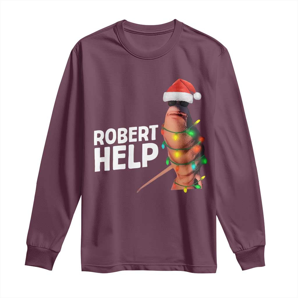 Marcus The Worm Christmas Long Sleeve Shirt Robert Help Internet Weirdcore Brainrot Humor - Wonder Print Shop