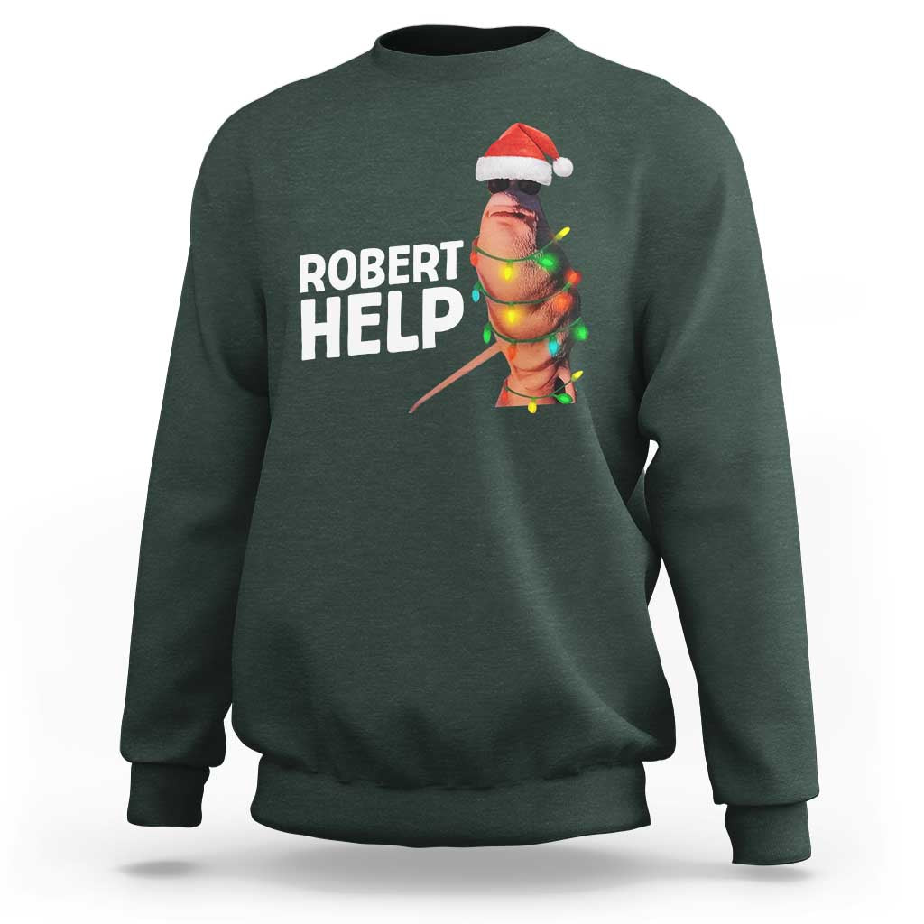 Marcus The Worm Christmas Sweatshirt Robert Help Internet Weirdcore Brainrot Humor - Wonder Print Shop