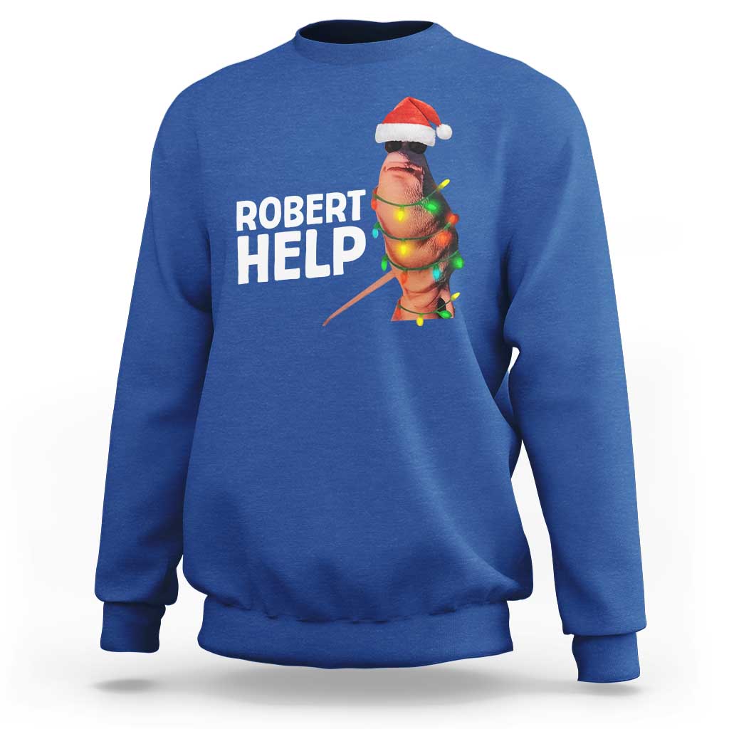 Marcus The Worm Christmas Sweatshirt Robert Help Internet Weirdcore Brainrot Humor - Wonder Print Shop