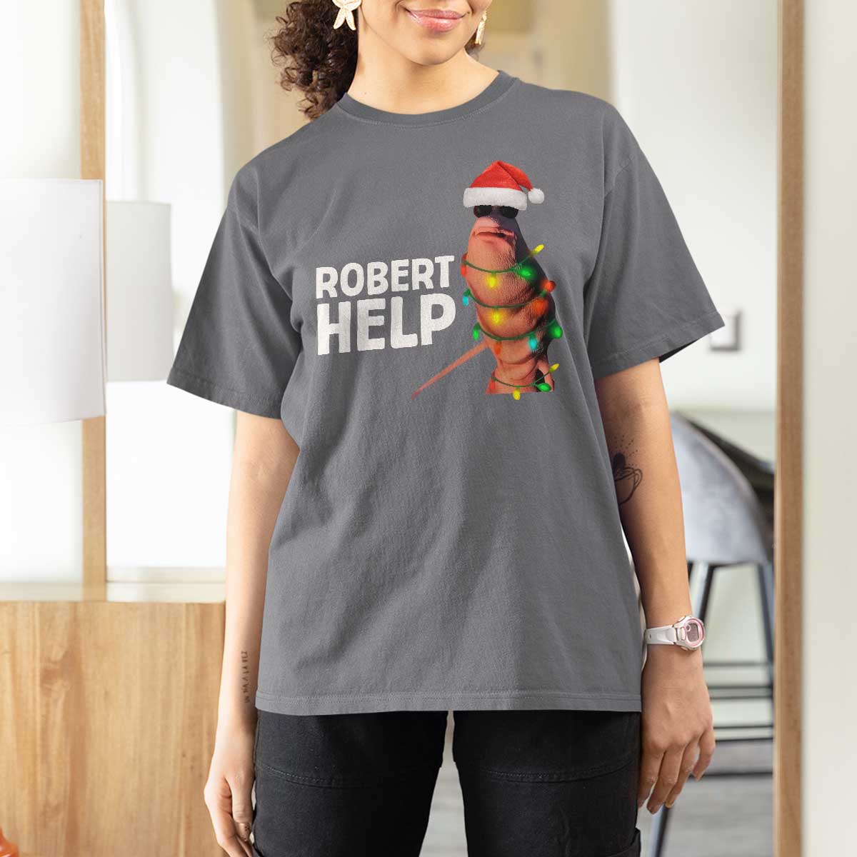 Marcus The Worm Christmas T Shirt For Women Robert Help Internet Weirdcore Brainrot Humor - Wonder Print Shop