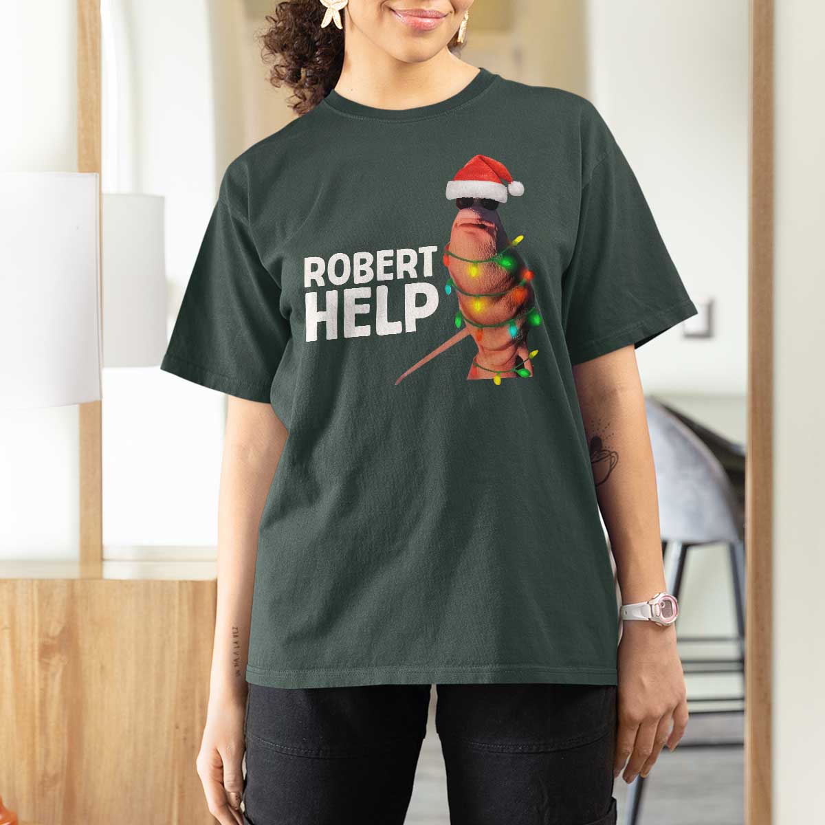 Marcus The Worm Christmas T Shirt For Women Robert Help Internet Weirdcore Brainrot Humor - Wonder Print Shop