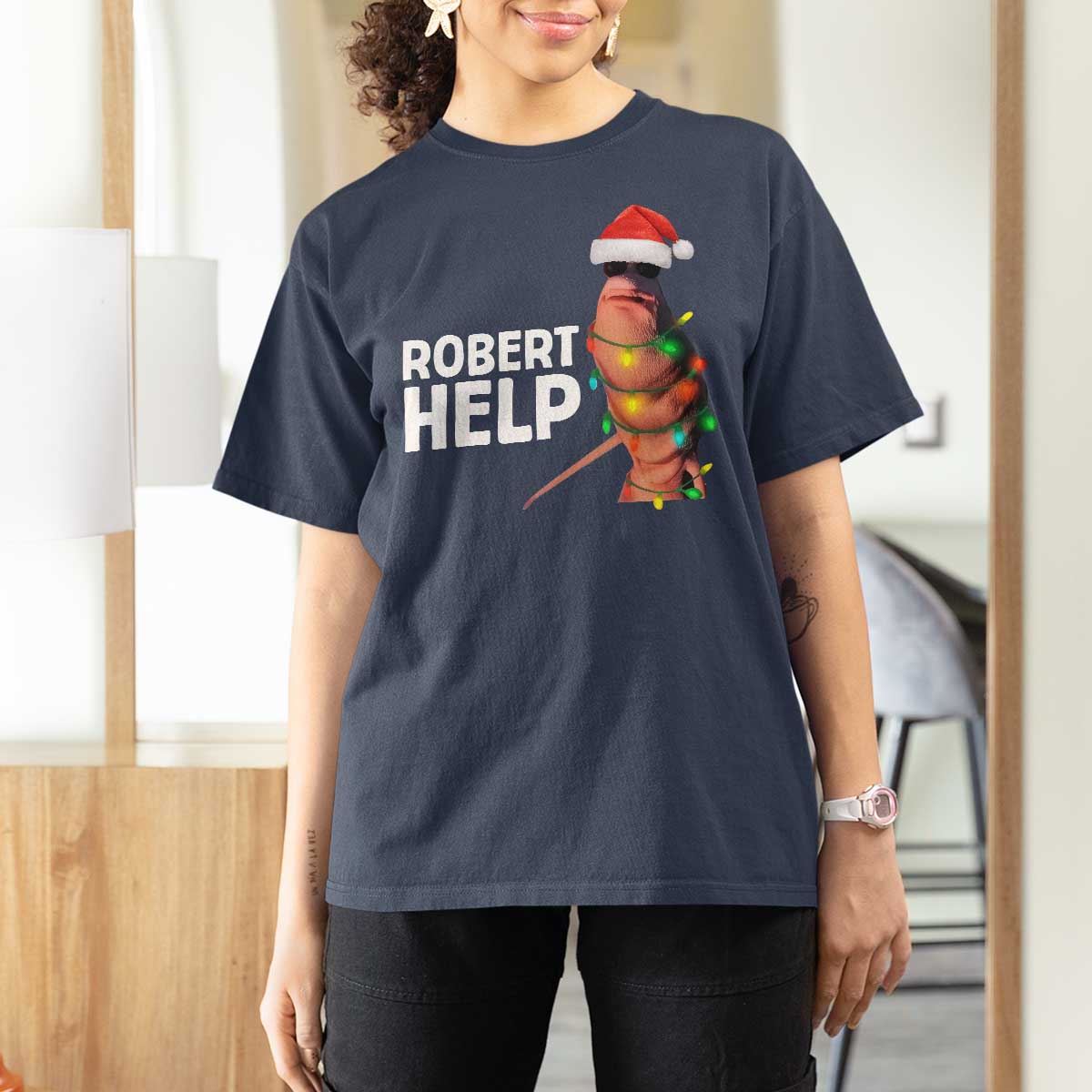 Marcus The Worm Christmas T Shirt For Women Robert Help Internet Weirdcore Brainrot Humor - Wonder Print Shop
