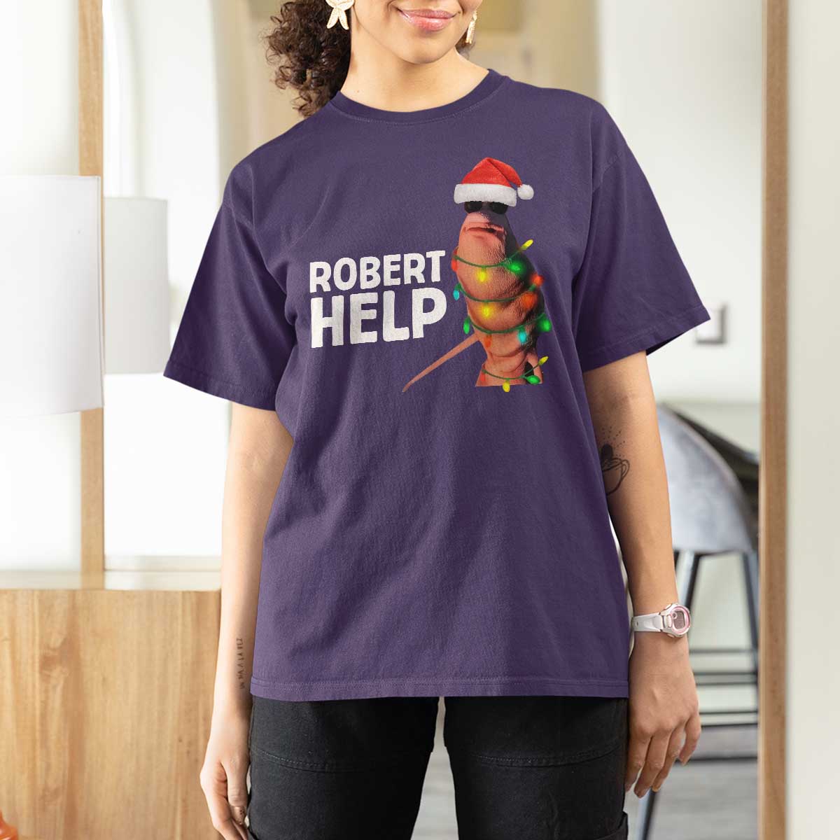 Marcus The Worm Christmas T Shirt For Women Robert Help Internet Weirdcore Brainrot Humor - Wonder Print Shop