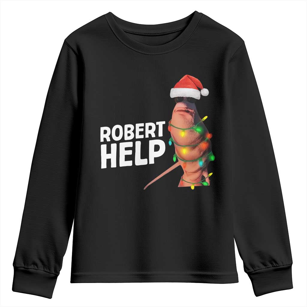 Marcus The Worm Christmas Youth Sweatshirt Robert Help Internet Weirdcore Brainrot Humor - Wonder Print Shop