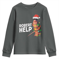 Marcus The Worm Christmas Youth Sweatshirt Robert Help Internet Weirdcore Brainrot Humor - Wonder Print Shop