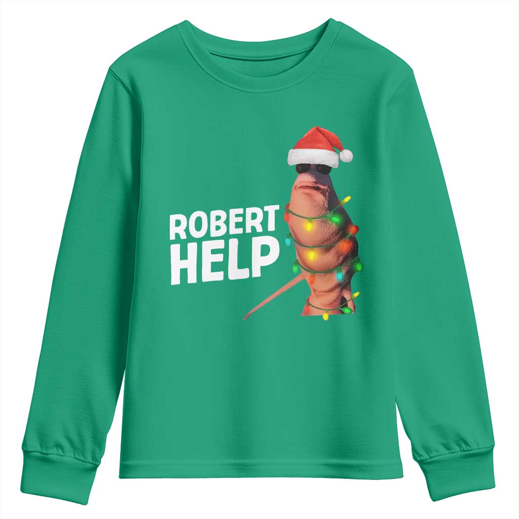 Marcus The Worm Christmas Youth Sweatshirt Robert Help Internet Weirdcore Brainrot Humor - Wonder Print Shop