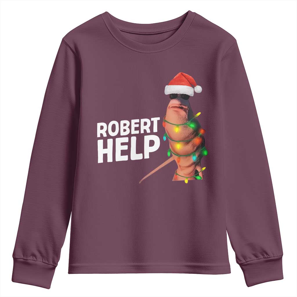 Marcus The Worm Christmas Youth Sweatshirt Robert Help Internet Weirdcore Brainrot Humor - Wonder Print Shop