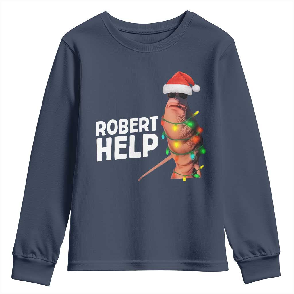 Marcus The Worm Christmas Youth Sweatshirt Robert Help Internet Weirdcore Brainrot Humor - Wonder Print Shop