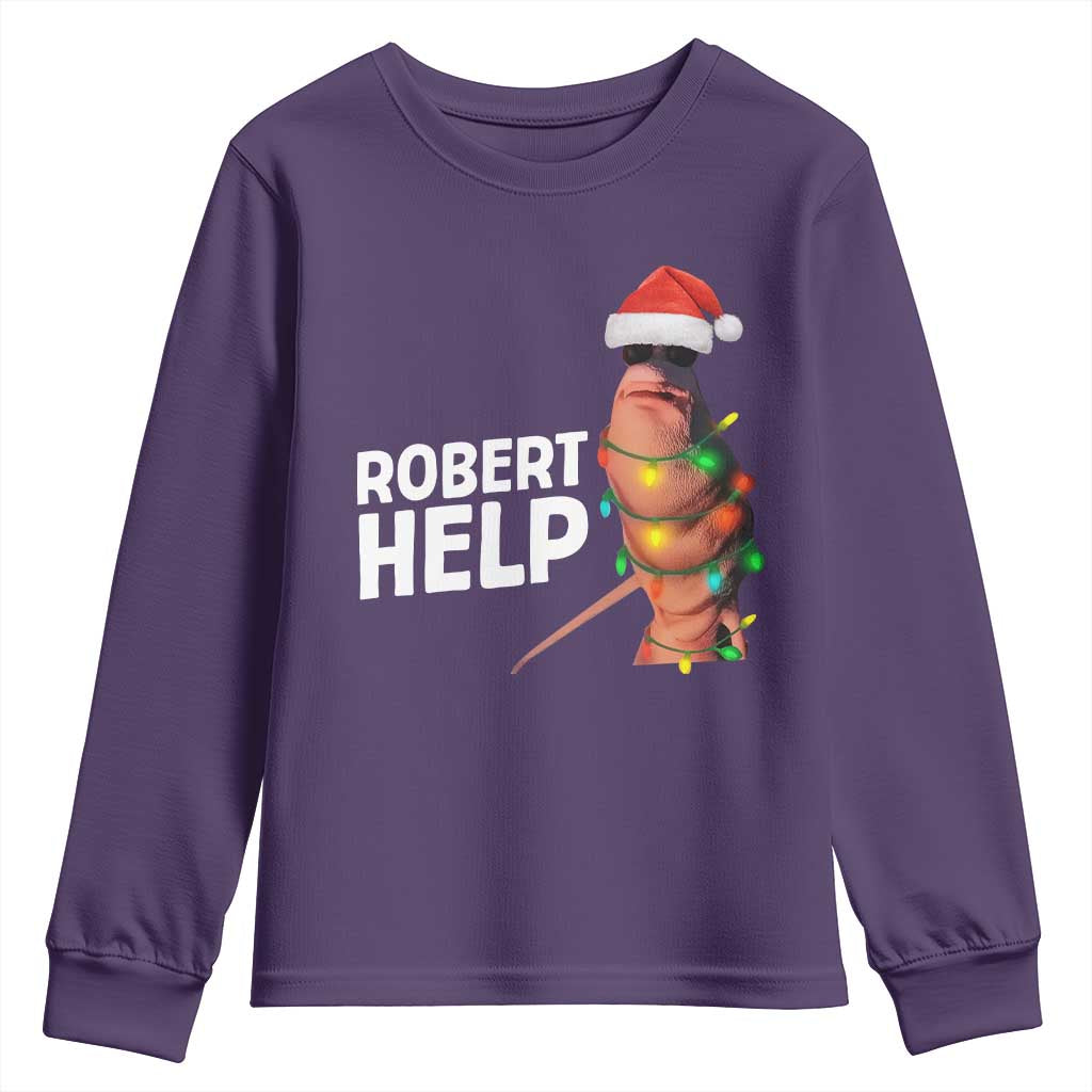 Marcus The Worm Christmas Youth Sweatshirt Robert Help Internet Weirdcore Brainrot Humor - Wonder Print Shop