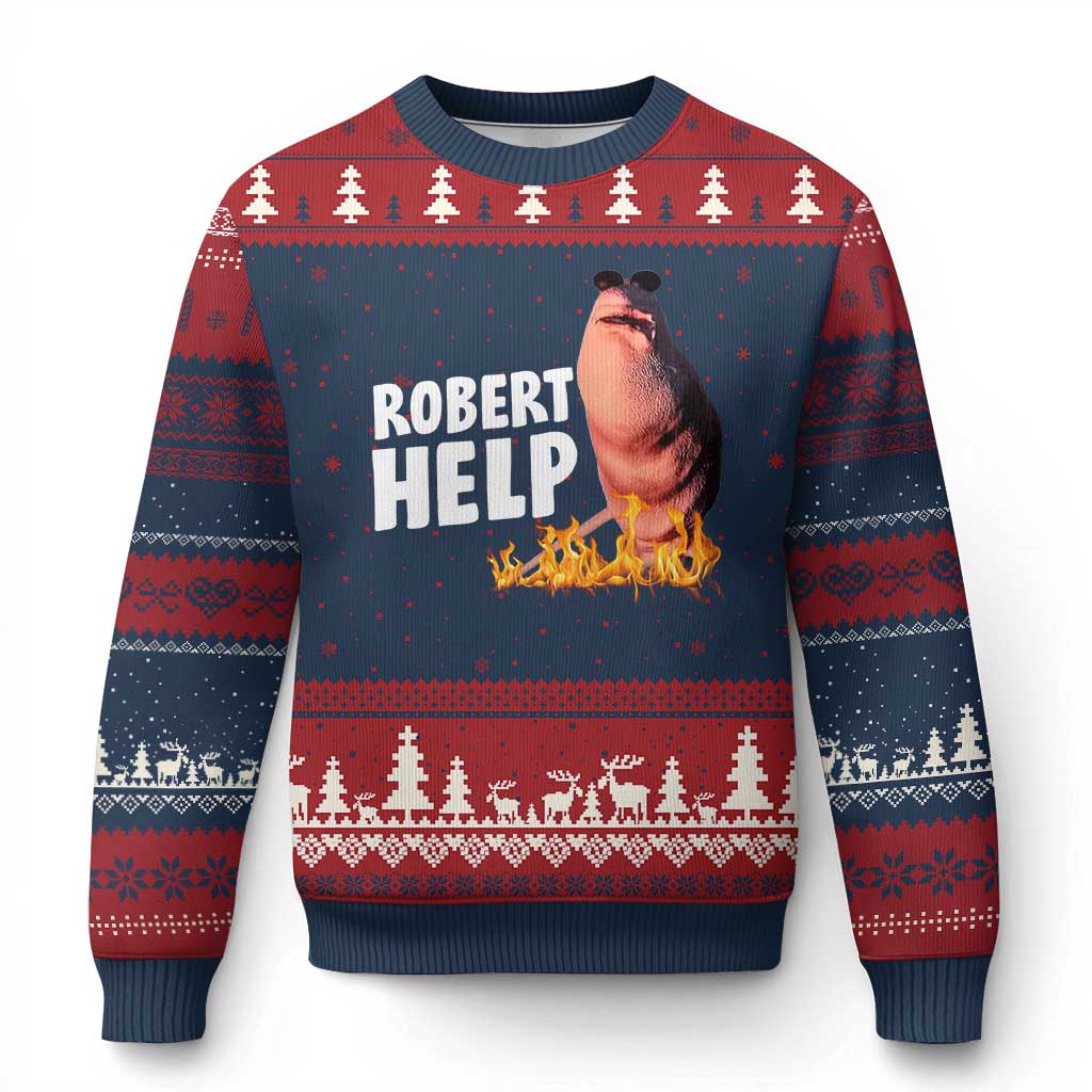 Marcus The Worm Ugly Christmas Sweater Funny Brainrot Meme Robert Help - Wonder Print Shop