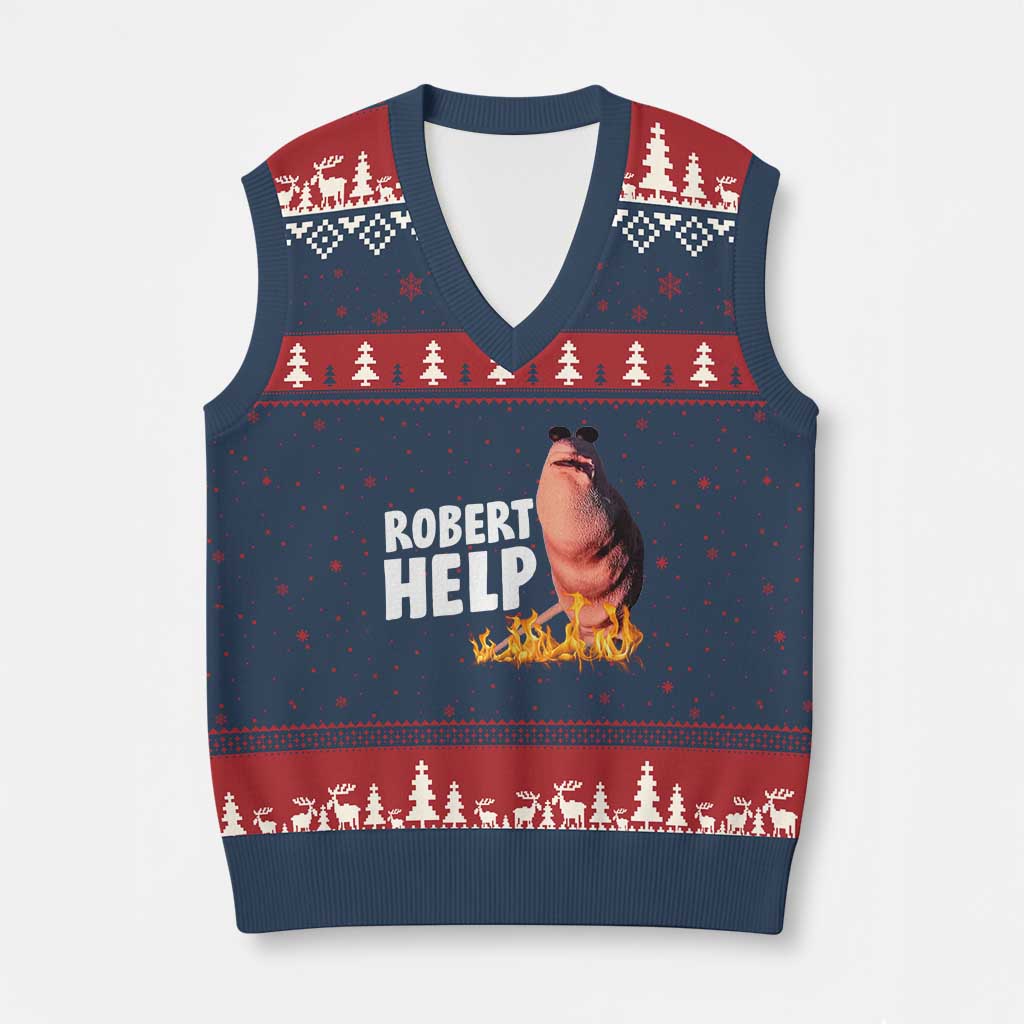 Marcus The Worm V-Neck Knit Sweater Vest Funny Brainrot Meme Robert Help - Wonder Print Shop