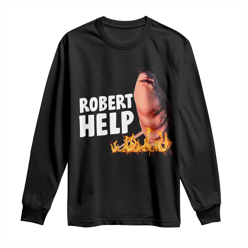 Marcus The Worm Long Sleeve Shirt Funny Brainrot Meme Robert Help - Wonder Print Shop