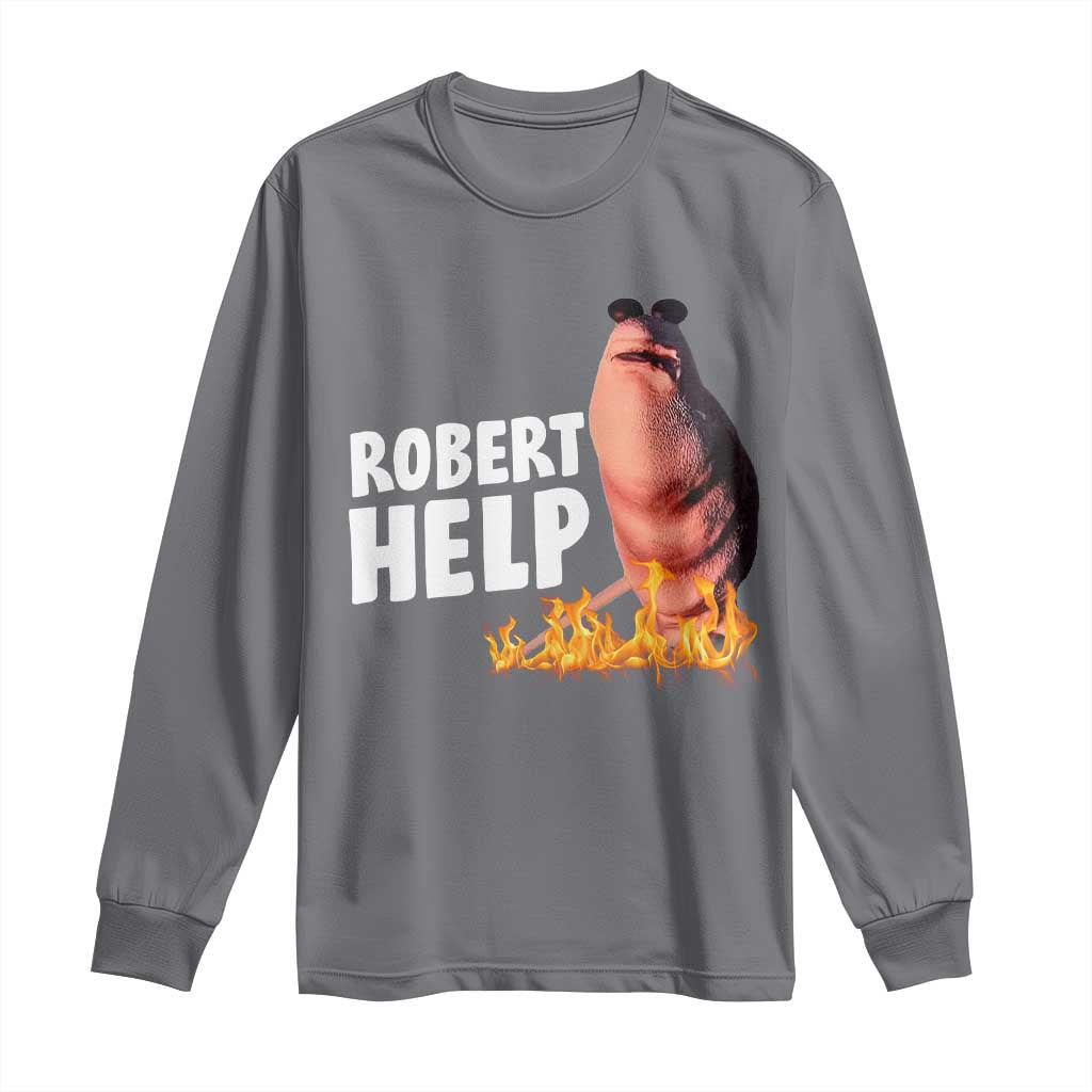 Marcus The Worm Long Sleeve Shirt Funny Brainrot Meme Robert Help - Wonder Print Shop