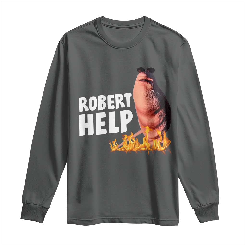 Marcus The Worm Long Sleeve Shirt Funny Brainrot Meme Robert Help - Wonder Print Shop
