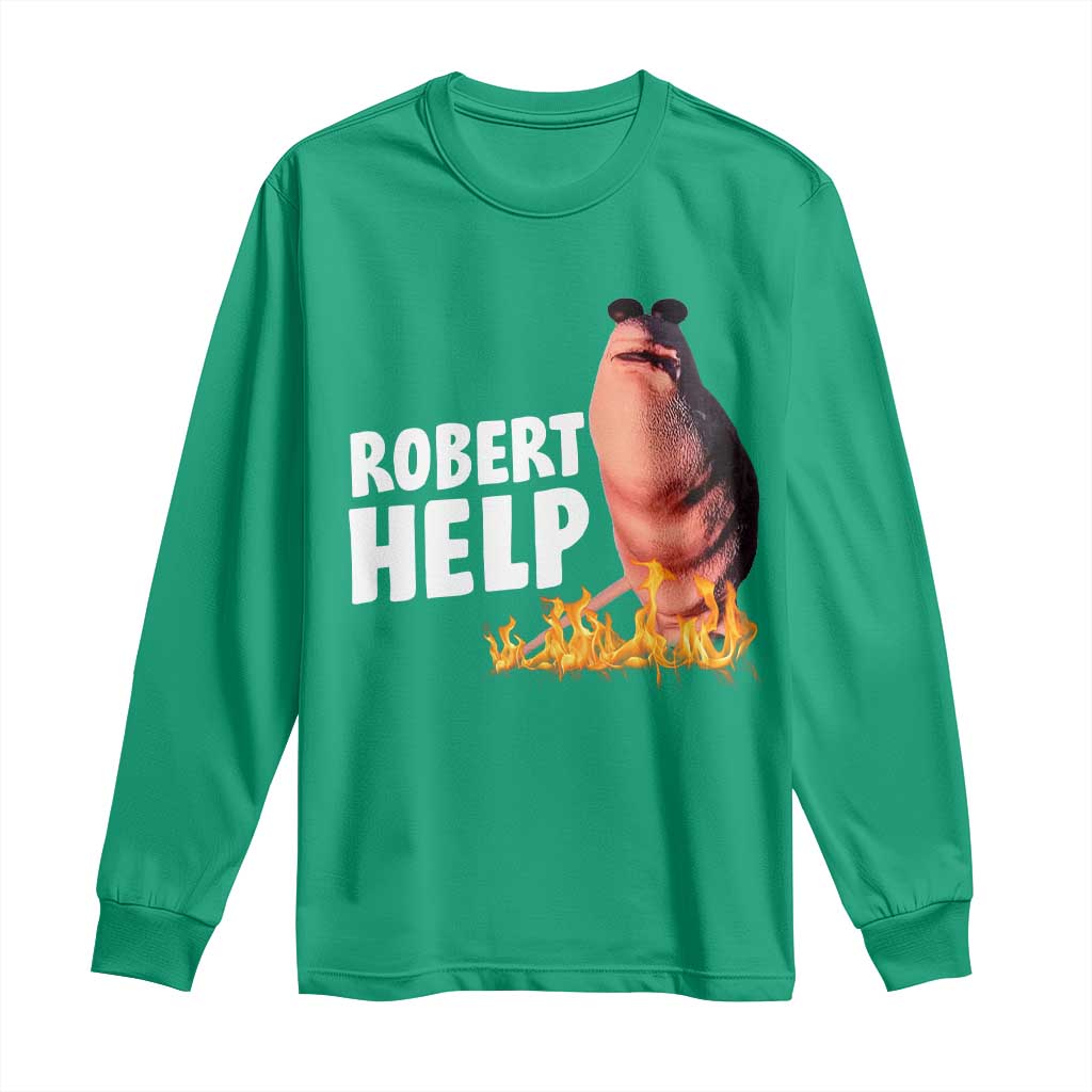 Marcus The Worm Long Sleeve Shirt Funny Brainrot Meme Robert Help - Wonder Print Shop