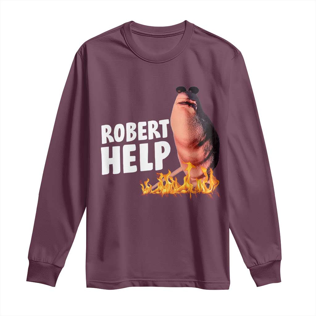 Marcus The Worm Long Sleeve Shirt Funny Brainrot Meme Robert Help - Wonder Print Shop