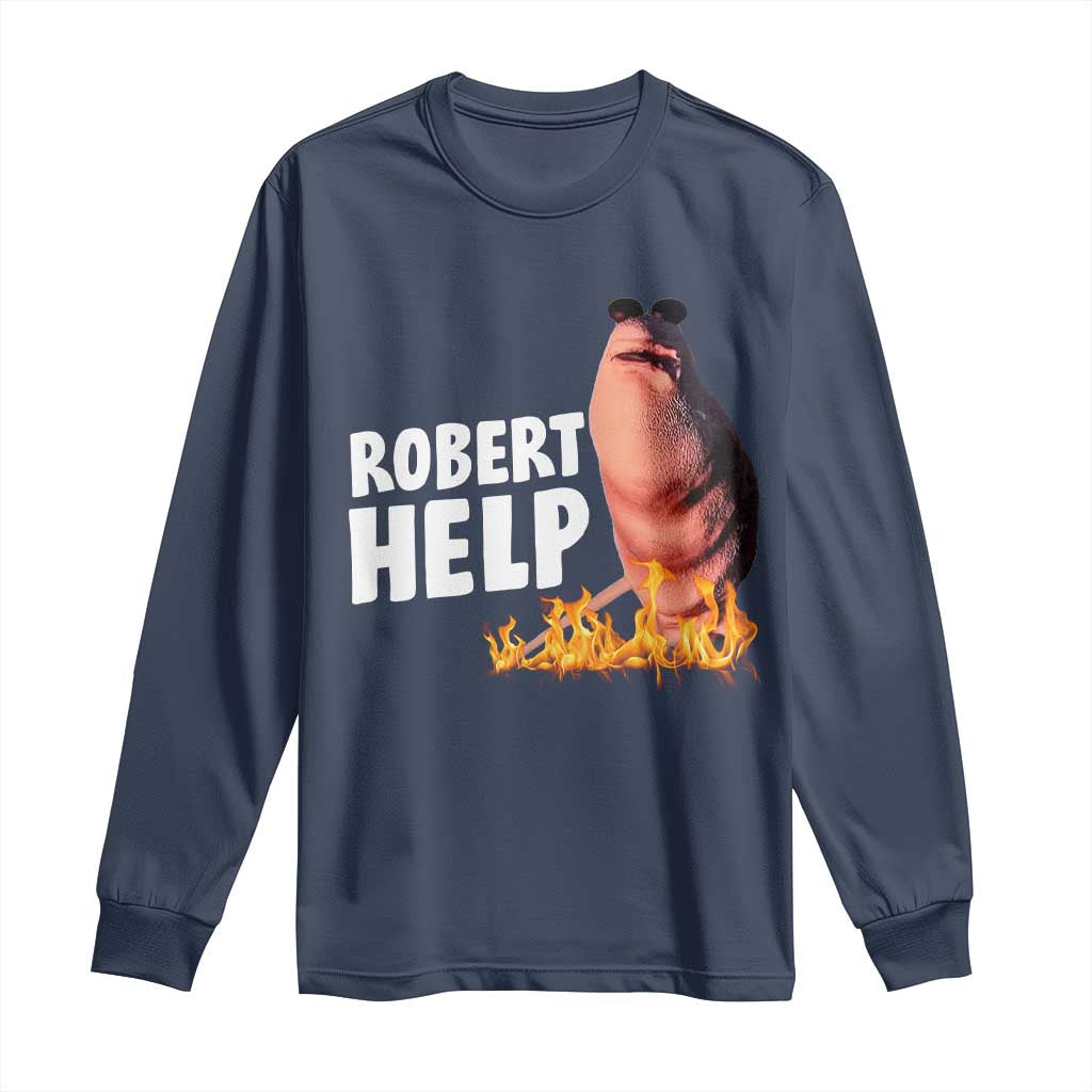 Marcus The Worm Long Sleeve Shirt Funny Brainrot Meme Robert Help - Wonder Print Shop