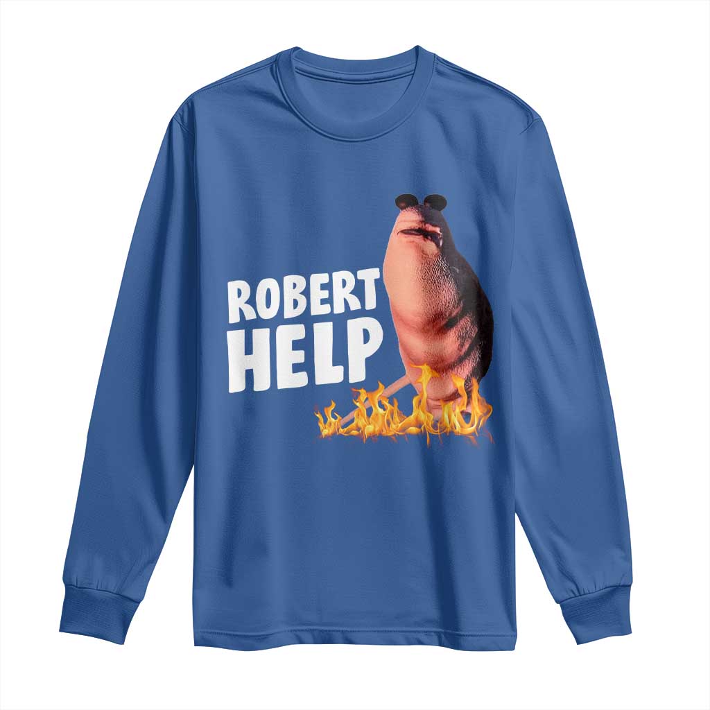 Marcus The Worm Long Sleeve Shirt Funny Brainrot Meme Robert Help - Wonder Print Shop