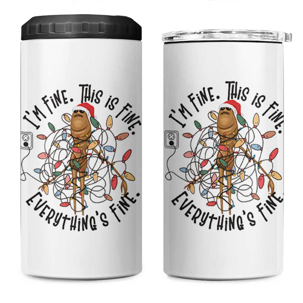 Marcus The Worm Christmas Meme 4 in 1 Can Cooler Tumbler I'm Fine Everything is Fine - Wonder Print Shop