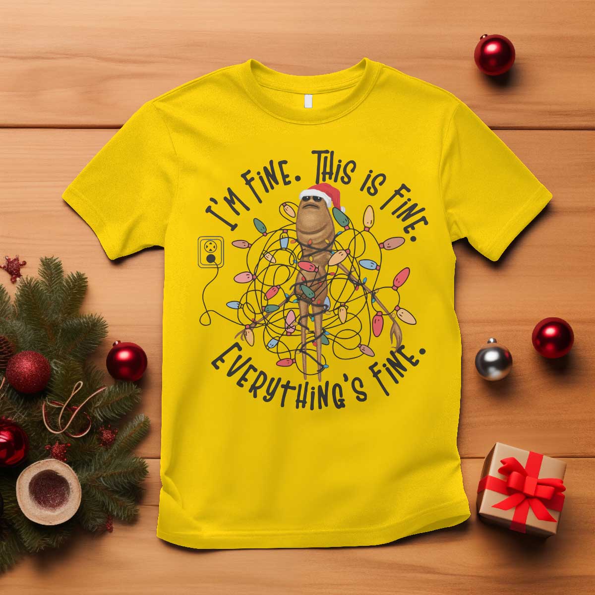 Marcus The Worm Christmas Meme T Shirt I'm Fine Everything is Fine - Wonder Print Shop