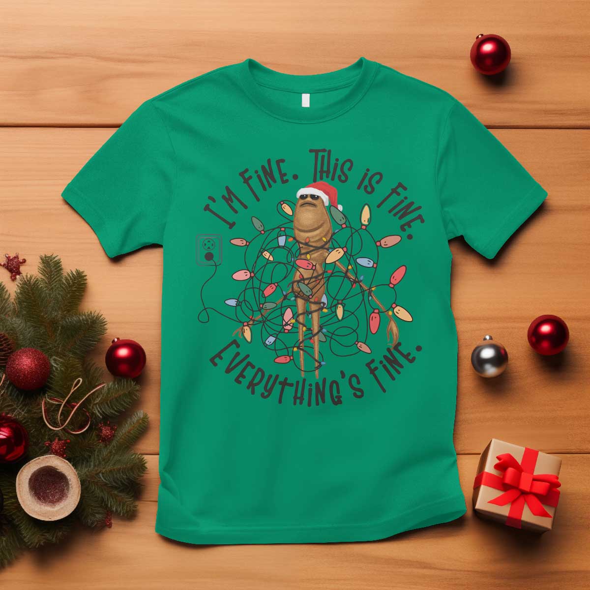 Marcus The Worm Christmas Meme T Shirt I'm Fine Everything is Fine - Wonder Print Shop
