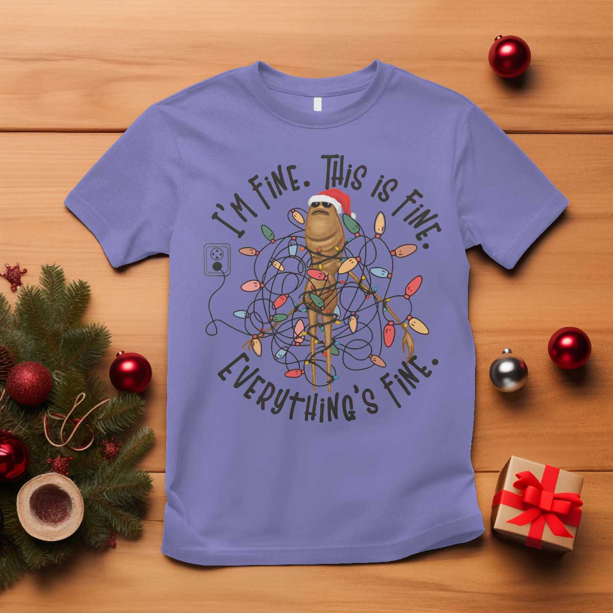 Marcus The Worm Christmas Meme T Shirt I'm Fine Everything is Fine - Wonder Print Shop